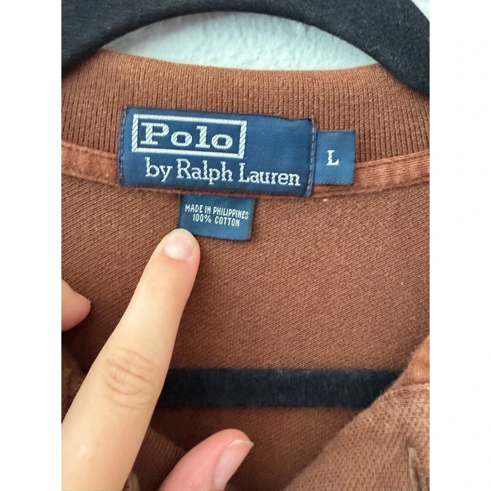 Polo Ralph Lauren Mens Brown Cotton Short Sleeve Polo Shirt Size L Vintage Logo